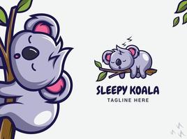 söt koala sova på en trädgren maskot logotypdesign vektor