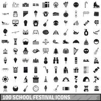100 skolfestival ikoner set, enkel stil vektor