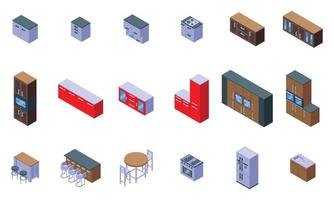 köksö ikoner set isometrisk vektor. lägenhet interiör vektor