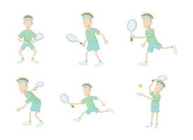 Tennisman-Icon-Set, Cartoon-Stil vektor