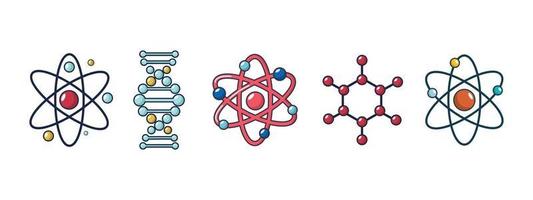 molekyl och atom Ikonuppsättning, tecknad stil vektor