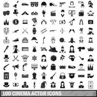 100 Kinoschauspieler-Icons gesetzt, einfacher Stil vektor