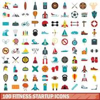 100 fitness start ikoner set, platt stil vektor