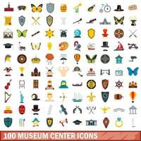 100 Symbole im Museumszentrum, flacher Stil vektor