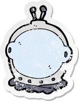 retro nödställd klistermärke av en tecknad astronauthjälm vektor