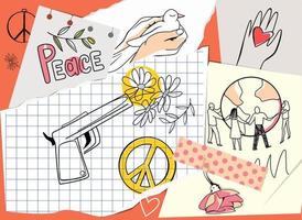 Frieden flache handgezeichnete Collage vektor