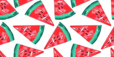 seamless mönster med vattenmeloner. handritade vattenmelonskivor oändliga tapeter. söt frukt bakgrund. vektor