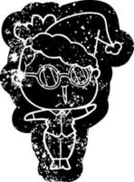 Cartoon verzweifelte Ikone einer Frau mit Brille und Weihnachtsmütze vektor
