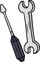 Cartoon-Doodle eines Schraubenschlüssels und eines Schraubendrehers vektor