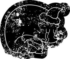 weinende Karikatur verzweifelte Ikone eines Eisbären mit Weihnachtsmütze vektor