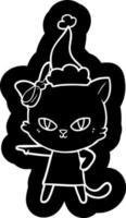 söt tecknad ikon av en katt som bär klänning som bär tomtehatt vektor