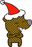 Comic-Stil-Illustration eines Bären mit Weihnachtsmütze vektor