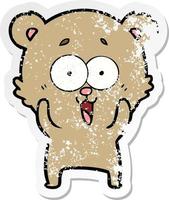 beunruhigter Aufkleber eines lachenden Teddybär-Cartoon vektor