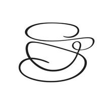 vektor kalligrafi abstrakt kärlek kaffe eller te kopp på fat. svart och vit kalligrafisk illustration. handritad design för logotyp, ikoncafé, meny, textilmaterial