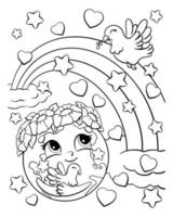 Erde und Taube. Malbuchseite für Kinder. Zeichentrickfigur. Vektor-Illustration isoliert auf weißem Hintergrund. vektor