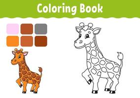 Malbuch für Kinder. Giraffentier. fröhlicher Charakter. Vektor-Illustration. süßer Coon-Stil. Fantasieseite für Kinder. schwarze Kontursilhouette. isoliert auf weißem Hintergrund. vektor