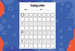 kalkylblad för spårning av bokstäver för barn, kalkylblad för spårning av bokstäver med alfabetet. aktivitetsblad för dagisbarn vektor