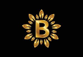 anfängliches b-monogramm-buchstabenalphabet mit goldenem blattkranz. Blumen-Logo-Design-Konzept vektor