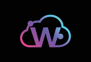 anfänglicher w-monogrammbuchstabe mit der wolke. Cloud-Computing-Service-Logo. Cloud-Technologie-Logo vektor
