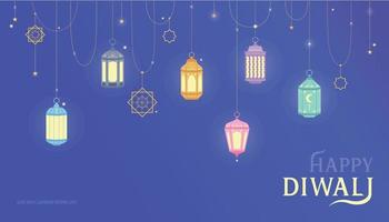 Eine schöne Laterne hängt auf einem dunklen Hintergrund. Diwali-Festbanner. vektor