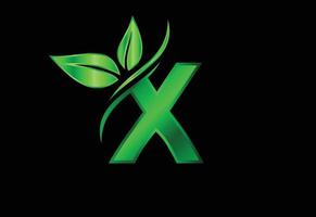initial x monogram alfabet med två blad. grönt miljövänligt logotypkoncept. logotyp för ekologiska vektor