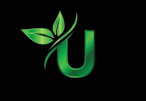 anfängliches u-monogrammalphabet mit zwei blättern. grünes umweltfreundliches logo-konzept. Logo für ökologisch vektor