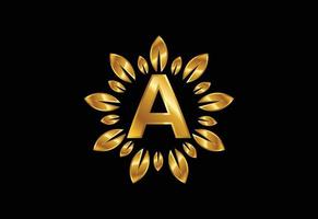 Initiale ein Monogramm-Buchstaben-Alphabet mit goldenem Blattkranz. Blumen-Logo-Design-Konzept vektor