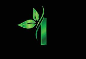 initial i monogram alfabet med två blad. grönt miljövänligt logotypkoncept. logotyp för ekologiska vektor