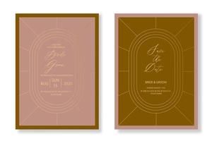 Vektor-Art-Deco- und arabische Vintage-Hochzeitseinladungsvorlage mit goldfarbenem Rahmenlinienstil und Doppelbogen für Party, Grußkarte. vektor
