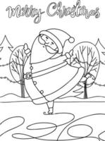målarbok. målarbok jultomten skridsko på is. isolerat. vektor illustration