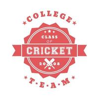 Vintage-Logo des College-Cricket-Teams, Abzeichen, T-Shirt-Druck mit gekreuzten Cricket-Schlägern, Vektorillustration vektor