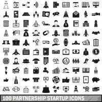100 Partnerschafts-Startup-Icons gesetzt, einfacher Stil vektor