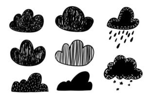 söt tecknad doodle skiss moln klottrar bullet journal clipart fri hand illustration isolerad på vit bakgrund. vektor