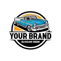 Premium-Oldtimer-Logo-Design. fertiges Vintage-Kreis-Emblem-Logo. am besten für das Automobilgeschäft vektor