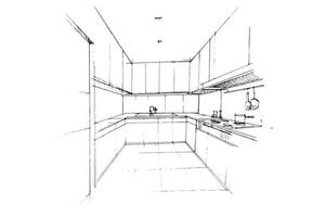 Küchenskizzenzeichnung, modernes Design, Vektor, 2D-Illustration vektor