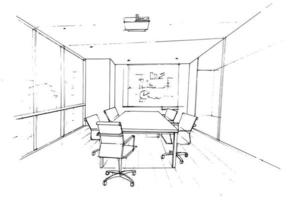 Tagungsraum im Büro Skizzenzeichnung, modernes Design, Vektor, 2D-Illustration vektor