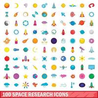 100 rymdforskning ikoner set, tecknad stil vektor