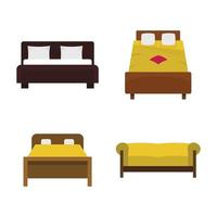 Bett-Icon-Set, flacher Stil vektor