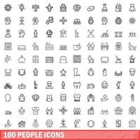 100-Personen-Icons gesetzt, Umrissstil vektor