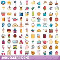 100 dessert ikoner set, tecknad stil vektor