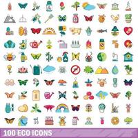 100 Öko-Icons gesetzt, Cartoon-Stil vektor