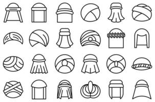 arabische Turban-Symbole setzen Umrissvektor. Arabisches Hutzubehör vektor