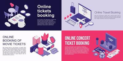 online-tickets buchen banner-set, isometrischer stil vektor