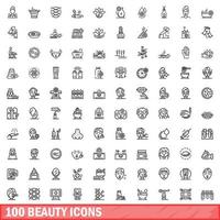 100 Beauty-Icons gesetzt, Umrissstil vektor