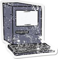 Distressed Sticker Cartoon Doodle eines Computers und einer Tastatur vektor