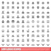 100 logotypikoner set, konturstil vektor