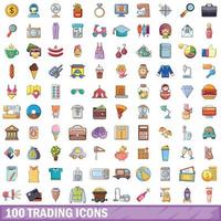 100 Handelssymbole im Cartoon-Stil