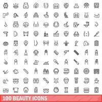 100 Beauty-Icons gesetzt, Umrissstil vektor