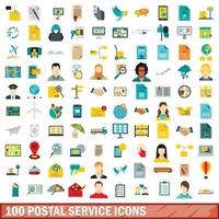 100 Postdienst-Icons gesetzt, flacher Stil vektor