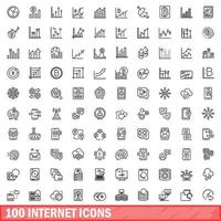 100 internet ikoner set, konturstil vektor